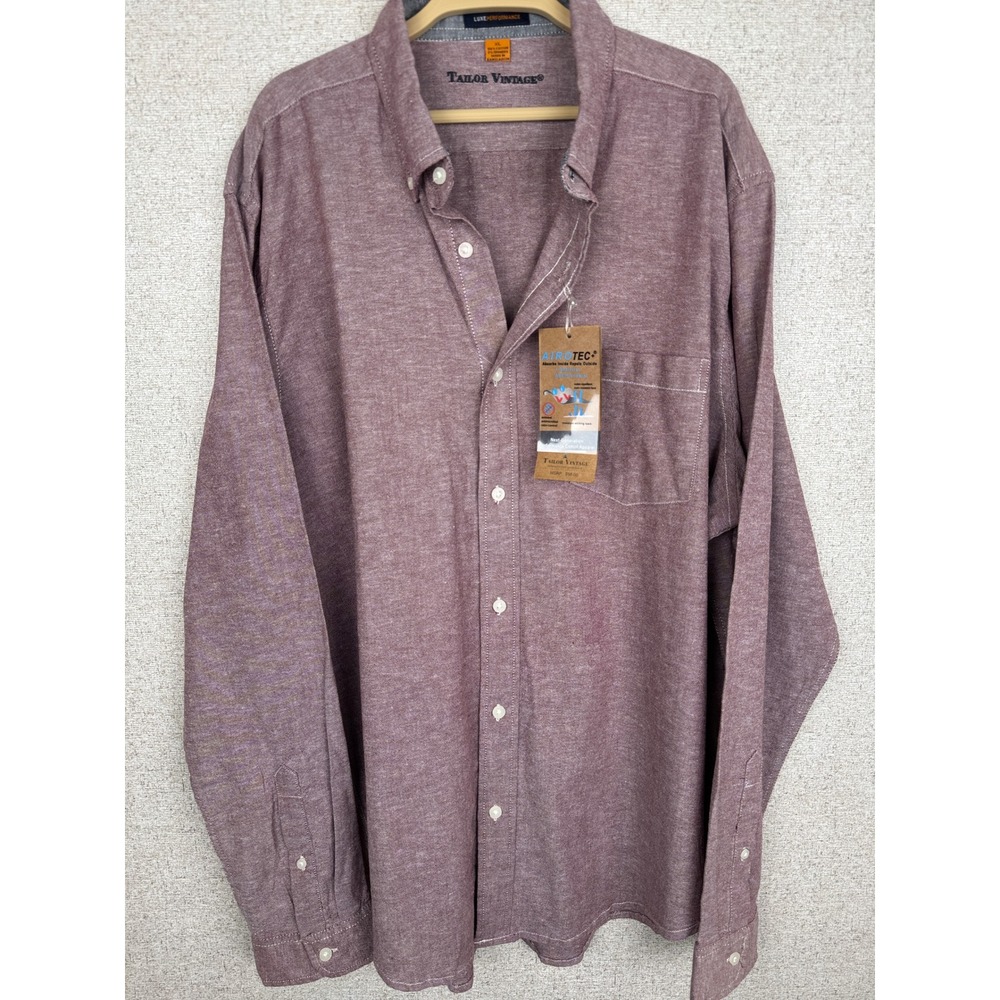 Tailor Vintage Burgundy Button-Down Shirt Long Sleeve Performance XL NWT